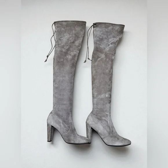 Stuart Weitzman Highland Over-The-Knee Suede Boots Topo 7.5 Taupe Light Gray